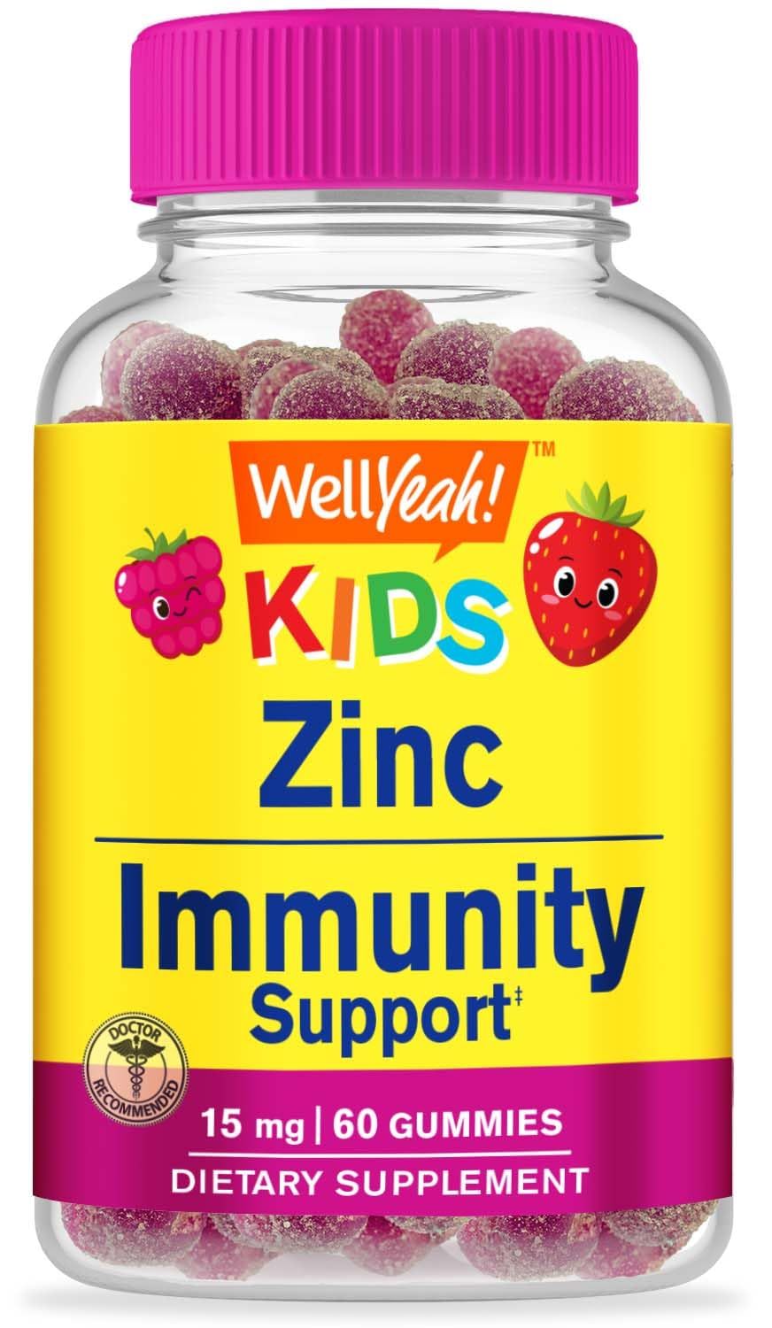 WellYeah Zinc Gummies for Kids 15mg - 2 Month Supply - Gluten-Free, GMO-Free - Natural Berry Flavor - Supports Healthy Immune Function - 60 Gummies