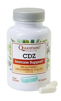 Quantum Health CDZ Immune Support Supplement Vitamin C 500 mg, Vitamin D 1000 IU Plus Zinc 15 mg Powerful Whole Body Wellness Support Complex - Daily Immunity Boost for Women Men - 60 Capsules