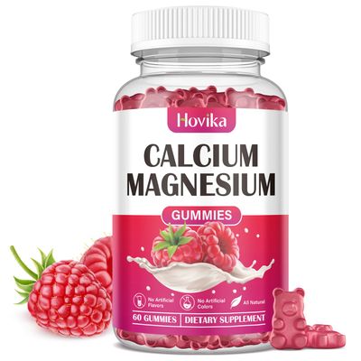 Calcium Magnesium Zinc Gummies, Calcium Magnesium 2:1 Ratio with Vitamin D3, K2, B6, B12 for Bone Strength, Muscle Function Nerve Health, Extra Absorption Formula, Vegan, Raspberry Flavor 60 Gummies