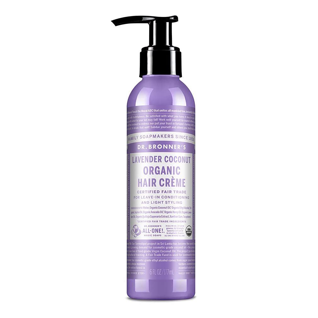 Dr. Bronner&#39;s - Organic Hair Cr me (Lavender Coconut, 6 Ounce) - Leave-In Conditioner and Styling Cream, Made with Organic Oils, Hair Cream Supports Shine and Strength, Nourishes Scalp, Non-GMO