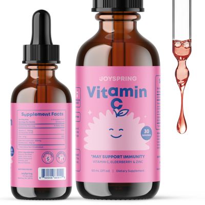 JoySpring Vitamin C and Zinc for Kids, Elderberry Liquid Supplement Alcohol-Free Toddler Vitamin C 2 Years (2 fl oz) 30 Servings