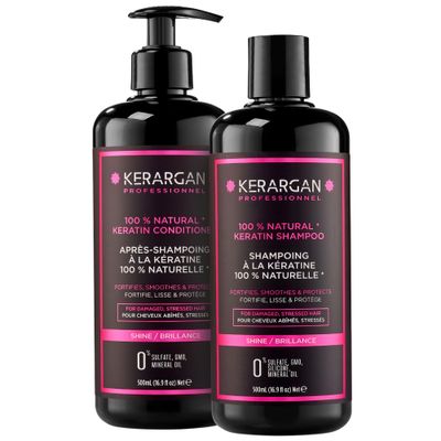 Kerargan - Ultra Repairing Keratin Shampoo Conditioner Duo for Damaged and Stressed Hair - Strengthens, Smoothens Protects - Sulfate-Free, Non-GMO, Silicone-Free - 2x16.9 Fl oz