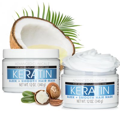 Advanced Clinicals Keratin Hair Mask Treatment, 12 Fl Oz (2-Pack), For Color Treated Hair, Detoxifying Fortifying Repair Conditioner with Shea Butter, Helps Strengthen Broken Hair
