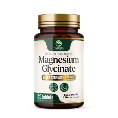 Magnesium Glycinate 500mg - Chelated for Ultra Absorption - Supports Bone, Muscle, Nerves Heart Health, Nature&#39;s Sleep Support, Best Magnesium Supplement Pills for Whole Body Support - 120 Tablets