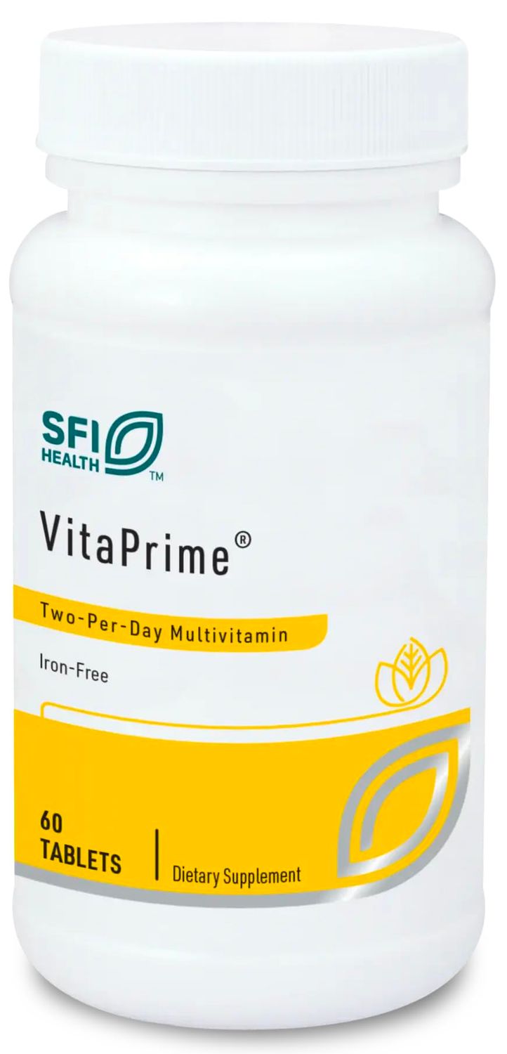 Klaire Labs SFI Health VitaPrime - Iron Free Multivitamin for Women Men - Promote Immune Function Support Nutritional Gaps - Two-Per-Day Multivitamin with Methyl Folate B12 (60 Capsules)