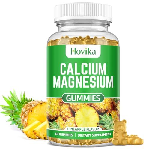 Calcium Magnesium Zinc Gummies with Vitamin D3, C, B6, K2, Potassium - Calcium for Kids Adults - Magnesium Supplement Calm Gummies for Bone Muscle Immune Health, Pineapple Flavor - 60 Count