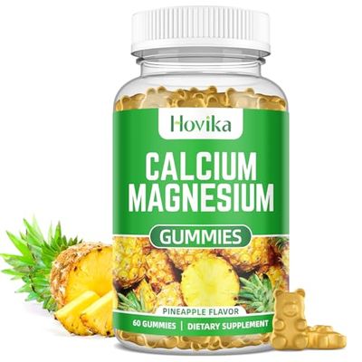 Calcium Magnesium Zinc Gummies with Vitamin D3, C, B6, K2, Potassium - Calcium for Kids Adults - Magnesium Supplement Calm Gummies for Bone Muscle Immune Health, Pineapple Flavor - 60 Count