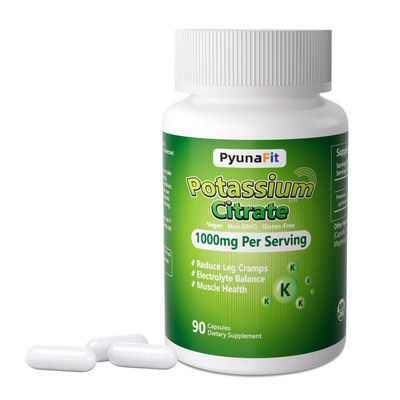 PYUNAFIT Potassium Supplement 1000mg - High Potassium Citrate for Leg Cramps, Muscle Health, and Heart Support, Non-GMO Gluten-Free, 90 Capsules