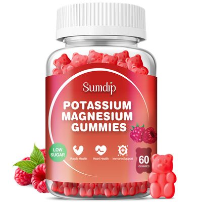 Potassium Magnesium Gummies Potassium Supplements High Absorption Potassium Citrate Magnesium Citrate, Support Leg Cramps Muscle Relaxation for Men and Women 60 Gummies, Raspberry