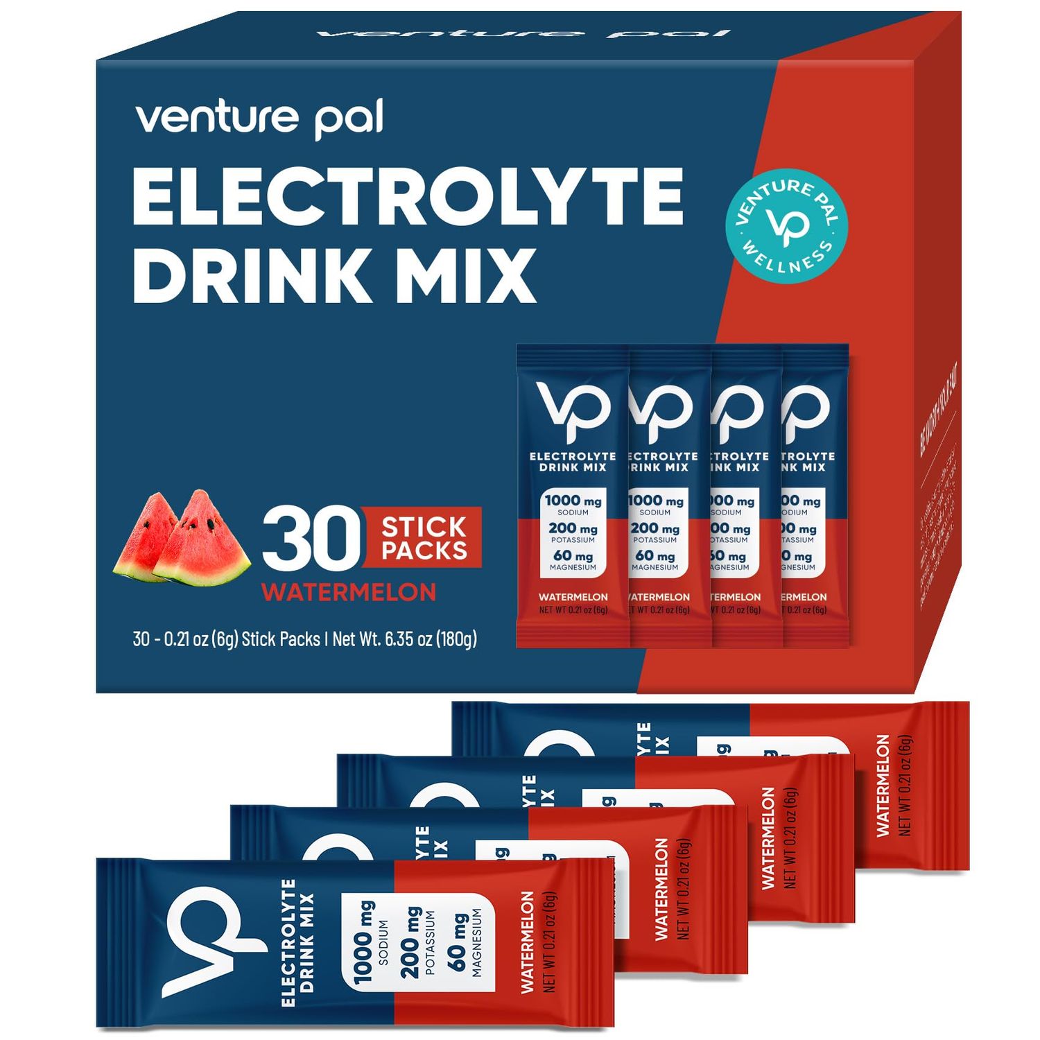 Venture Pal High Sodium Sugar Free Electrolytes Powder Packet - Hydration Packets with Sodium, Potassium Magneisum Zero Calories Vegan Keto Paleo Friendly Electrolyte Drink Mix 30 Stick