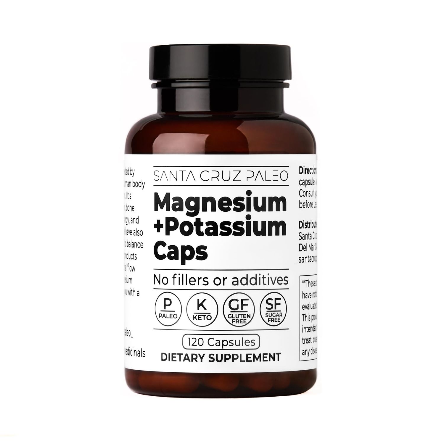 Santa Cruz Paleo Magnesium Potassium Capsules,120 Capsules, Magnesium Glycinate and Potassium Citrate, Gluten Free, Keto, Sugar Free, Paleo, For Overall Health, Brain, Muscle, Bone and Energy Support.