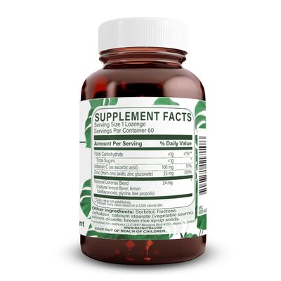 Natural Nutra Zinc Lozenges with Vitamin C, Lemon Flavor, Support Immune, Nervous System Bone Strength, Fortified with Bioflavonoids and Bee Propolis, Sublingual Zinc Gluconate, 60 Vegetarian