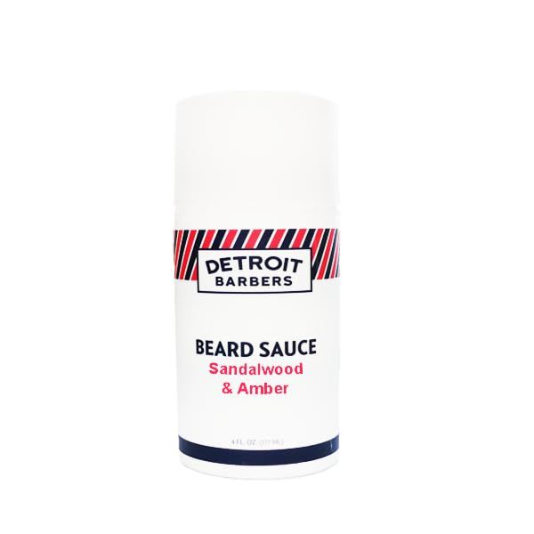 DETROIT BARBERS Beard Sauce Leave-In Beard Conditioner - Deep Conditioning for Soft, Smoother, Touchable Beards - Unlock the Secret to a Healthy, Stylish Mane - Sandalwood Amber - 4 fl. oz