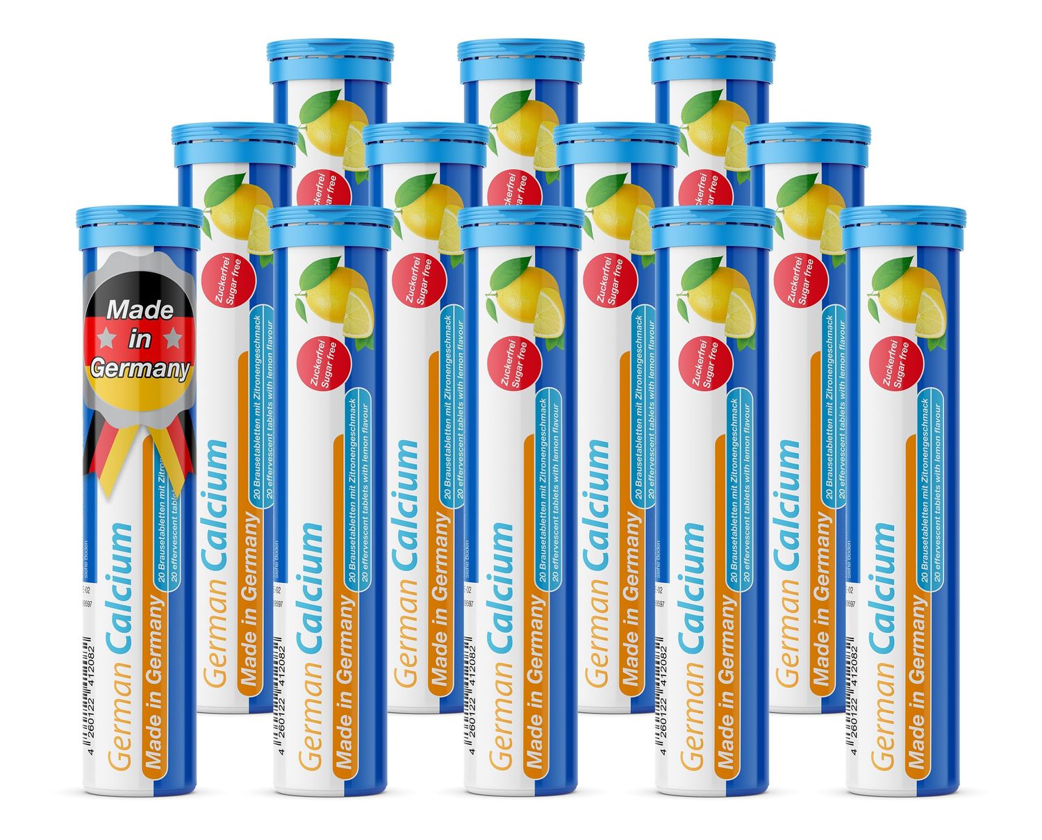 TD German Calcium 500 mg - 240 Vegan Drink Effervescent Tablets - Lemon Lime Flavor - Made in Germany
