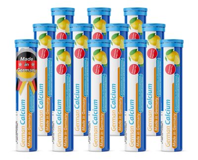 TD German Calcium 500 mg - 240 Vegan Drink Effervescent Tablets - Lemon Lime Flavor - Made in Germany