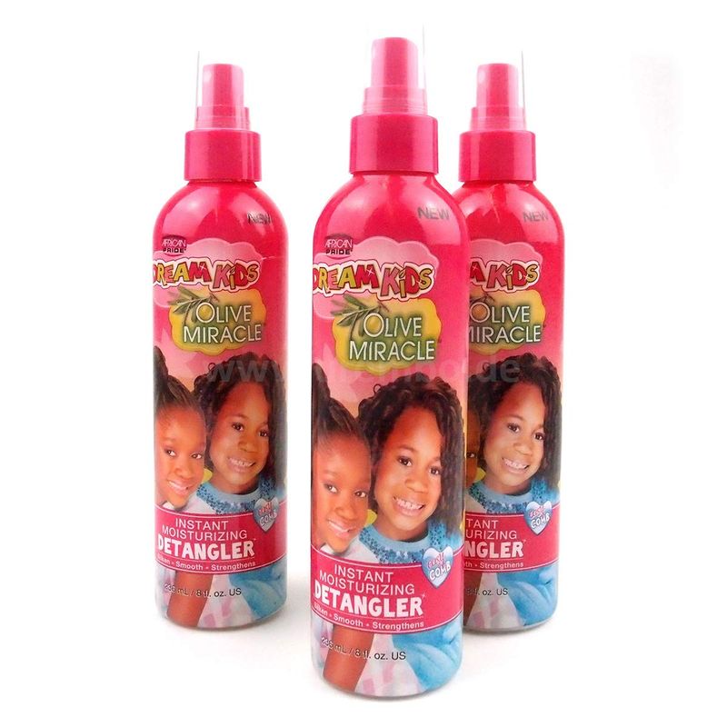 African Pride Dream Kids Olive Miracle Instant Moisture Detangler (3 Pack), Restores Natural Coils Curls, Adds Moisture Controls Frizz, 8 Oz