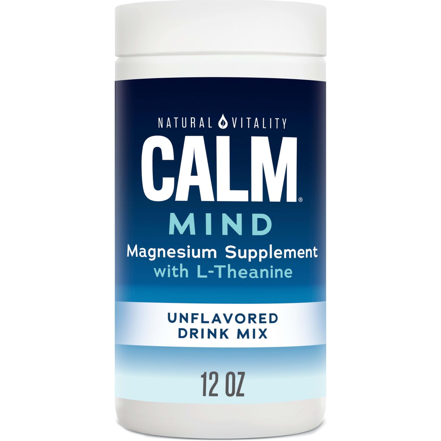 Natural Vitality Calm Mind, Magnesium Citrate L-Theanine Powder, Supplement for Stress Relief, Gluten Free Vegetarian, Unflavored, 12 oz.