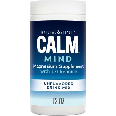 Natural Vitality Calm Mind, Magnesium Citrate L-Theanine Powder, Supplement for Stress Relief, Gluten Free Vegetarian, Unflavored, 12 oz.