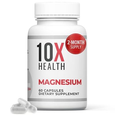 10X Health Magnesium Supplements - High-Absorption Magnesium Citrate for Sleep, Muscle Nerve Support, Cardiovascular Heart Health - 60 Capsules