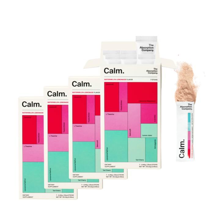Calm Drink Mix - Relaxation Aid with Magnesium, Ashwagandha, L-Theanine, Vitamin D - Supports Cortisol Regulation and Mood for Men Women - Watermelon Lemonade Flavor 28 Sticks