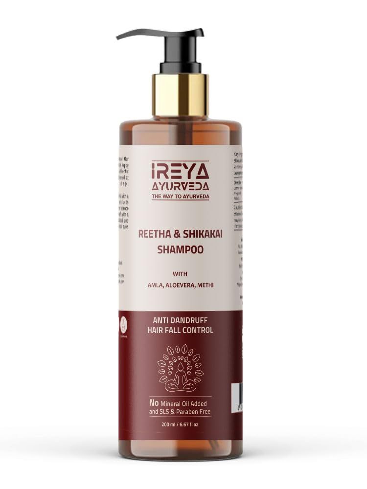 Ireya Ayurveda Reetha Shikakai Shampoo with Amla Bhringraj Methi - 200ml Herbal Hair Shampoo for Deep Cleaning Shampoo