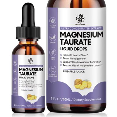 Magnesium Taurate Liquid Drop for Muscle Function, Nerve and Heart Health Support, High Absorption Magnesium Supplement with B6, CoQ10, Vegan, Non-GMO, GlutenSugar Free Pineapple Flavor, 2 Fl Oz