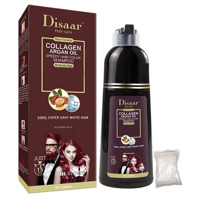 DISAAR Beauty Speedy Hair Color Shampoo 100 Cover Gray White Hair Easy To Use Long Lasting 400ml13.53fl.oz (Burgundy Red)