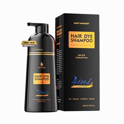 Happy Innocent Natural Hair Dye Shampoo 4 in 1 for Gray Hair Coverage for Women Men Champu para canas, Long Lasting Dark Brown Hair Color Shampoo, Herbal Ingredients Natural Plant