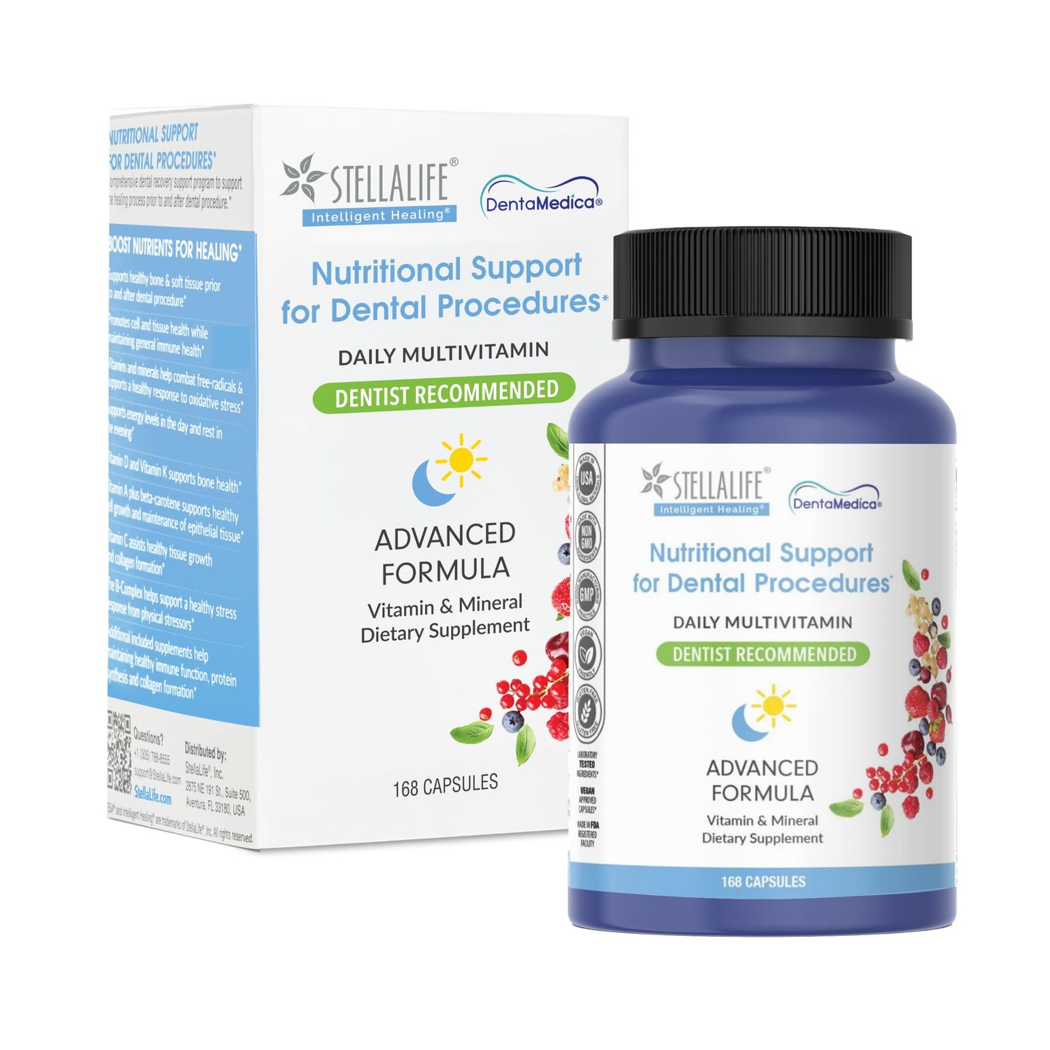 StellaLife DentaMedica Vegan Daily Multivitamin Nutritional Support for Faster Dental Surgery Recovery, VIT D3 K2 C B Zinc CoQ10 Magnesium, Healthy Bones Gums, Non-GMO, GMP USA, 168 Capsules