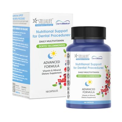 StellaLife DentaMedica Vegan Daily Multivitamin Nutritional Support for Faster Dental Surgery Recovery, VIT D3 K2 C B Zinc CoQ10 Magnesium, Healthy Bones Gums, Non-GMO, GMP USA, 168 Capsules