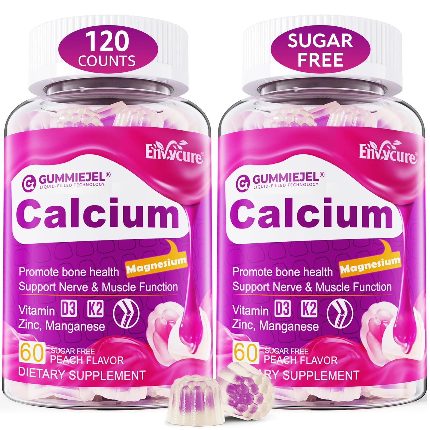Sugar-Free Calcium Citrate Gummies 1000mg wVitamin D3 K2, Magnesium, Zinc, Boron, Manganese, Copper for Bone, Muscle Immune, Ultimate Absorption Calcium Supplement for Women Men - Vegan, 120 Cts