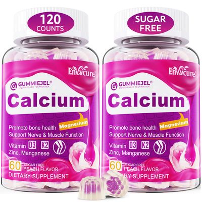 Sugar-Free Calcium Citrate Gummies 1000mg wVitamin D3 K2, Magnesium, Zinc, Boron, Manganese, Copper for Bone, Muscle Immune, Ultimate Absorption Calcium Supplement for Women Men - Vegan, 120 Cts
