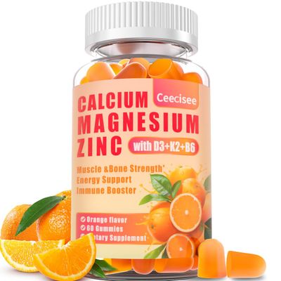 Calcium Magnesium Zinc Gummies with D3 B6 K2,1000mg Calcium Gummies with 300mg Magnesium Support Bone Muscle for Adults and Teens,Sugar Free (60 Count)