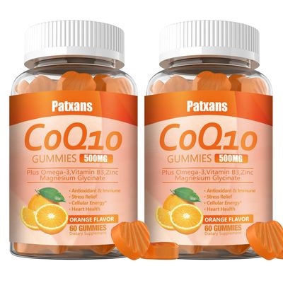 Patxans 2 Packs 500MG CoQ10 Supplement Gummies, Omega-3, Magnesium, Vitamin B3, Zinc, Ultra High Absorption Provides Healthy Support for Heart, Cell Energy Antioxidants, Vegan, Non-GMO, 120Cts