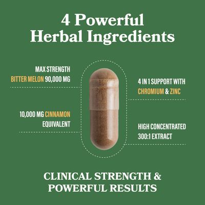 DAIKEN Bitter Melon, Cinnamon Chromium, 90,000 mg Equivalent Per Serving Extra Strength, 100 Vegetarian Bitter Melon Capsules with Cinnamon Chromium Zinc, 60 Capsules