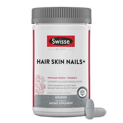Swisse Biotin Hair Skin and Nails Supplement for Women Men Milk Thistle, Biotin, Vitamin C, Zinc Iron Supports Hair Growth Collagen Production Collagen Supplement 150 Tablets