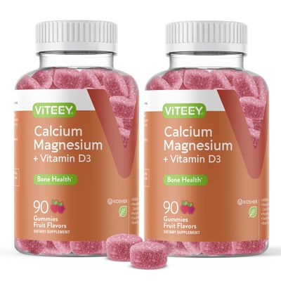 Calcium Gummies with Vitamin D3 Magnesium - Supports Bone Health, Immune Support, Energy and Muscle Function - Dietary Vitamin Supplements, for Men Woman and Teens, Chewable Fruit Flavored Gummy