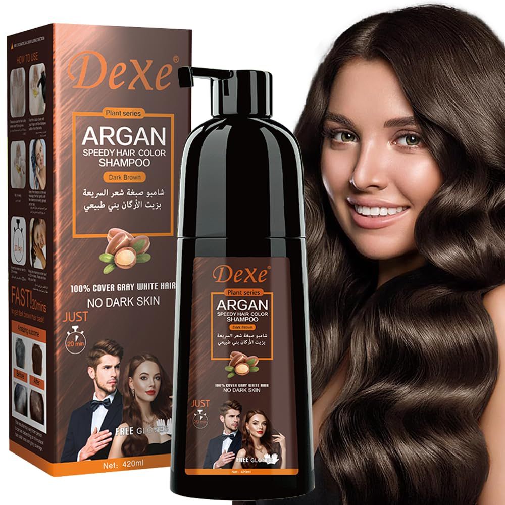 Instant Black Hair Dye Shampoo for Gray Hair Coverage,Hair Color Shampoo for MenWomen,3 in 1-100 Grey Cover,Permanent Hair Shampoo,Herbal Ingredients and Ammonia Free,420ML (Dark Brown)