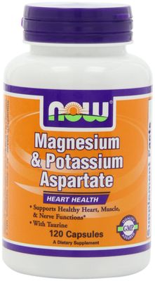 NOW Magnesium and Potassium Aspartate W Taurine, 120 Capsules (Pack of 2)