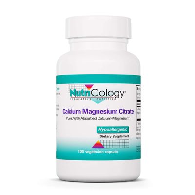Nutricology Calcium Magnesium Citrate Supplement - Bone Health, with Calcium Citrate, Pure, Well-Absorbed, Vegetarian Capsules - 100 Count