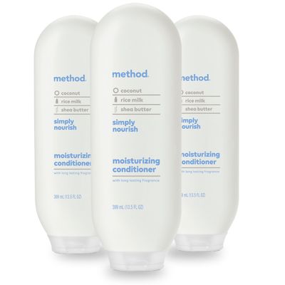 Method Moisturizing Conditioner, Simply Nourish with Shea Butter, Coconut, and Rice Milk Scent Notes, Paraben and Sulfate Free, 13.5 oz (Pack of 3)