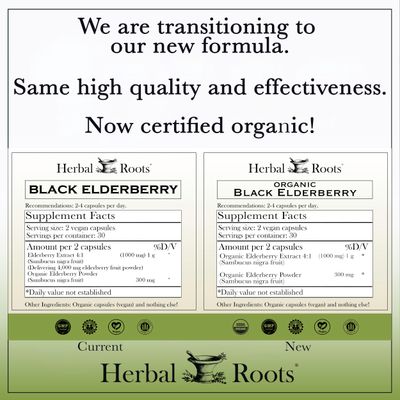 Herbal Roots Organic Black Elderberry Capsules Max Strength Made with Organic Sambucus 60 Vegan Capsules