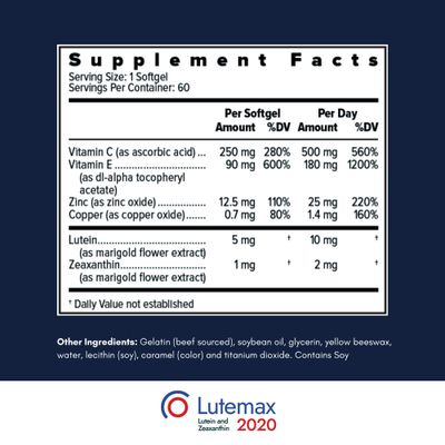 Sight Guardian AREDS2 Based Eye Vitamin-Mineral Supplement (120 ct. 60 Day Supply) - AREDS2 Based Supplement for Eyes - Low Zinc Formula - Eye Vision Supplement and Vitamin