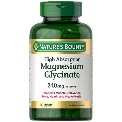 Natures Bounty Magnesium Glycinate Large Bottle 180 Capsules 240 mg