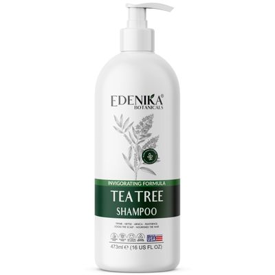 EDENIKA BOTANICALS Tea Tree Oil Shampoo, Soothes Itchy Dry Scalp, Deep Cleansing for Dandruff Buildup, Hydrates Refreshes, Sulfate Free, Natural Shampoo for Women Men - 16 fl oz