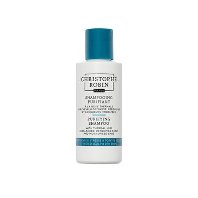 Christophe Robin Purifying Shampoo With Thermal Mud for Soft Lengths and Oily Scalp - Detoxifying 75ml, Travel Size