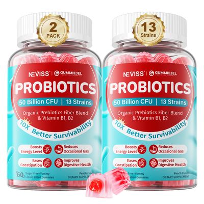 Sugar Free Probiotics Gummies for Adults Kids 4, Probiotics 13 Strains 50 Billion CFUs wAcacia Prebiotics Vitamin B1, B2, D3 Zinc, for Digestive Gut Health, Immunity, Vegan Chewable,120 Cts