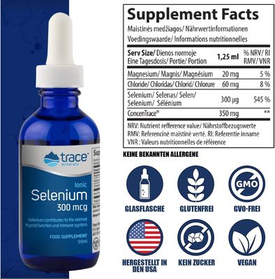 Trace Minerals Liquid Ionic Selenium 300 mcg Dietary Supplement Antioxidant, Supports Immunity, Thyroid Health Vegan, Gluten Free, Non-GMO 2 fl oz (1 pack), 48 servings