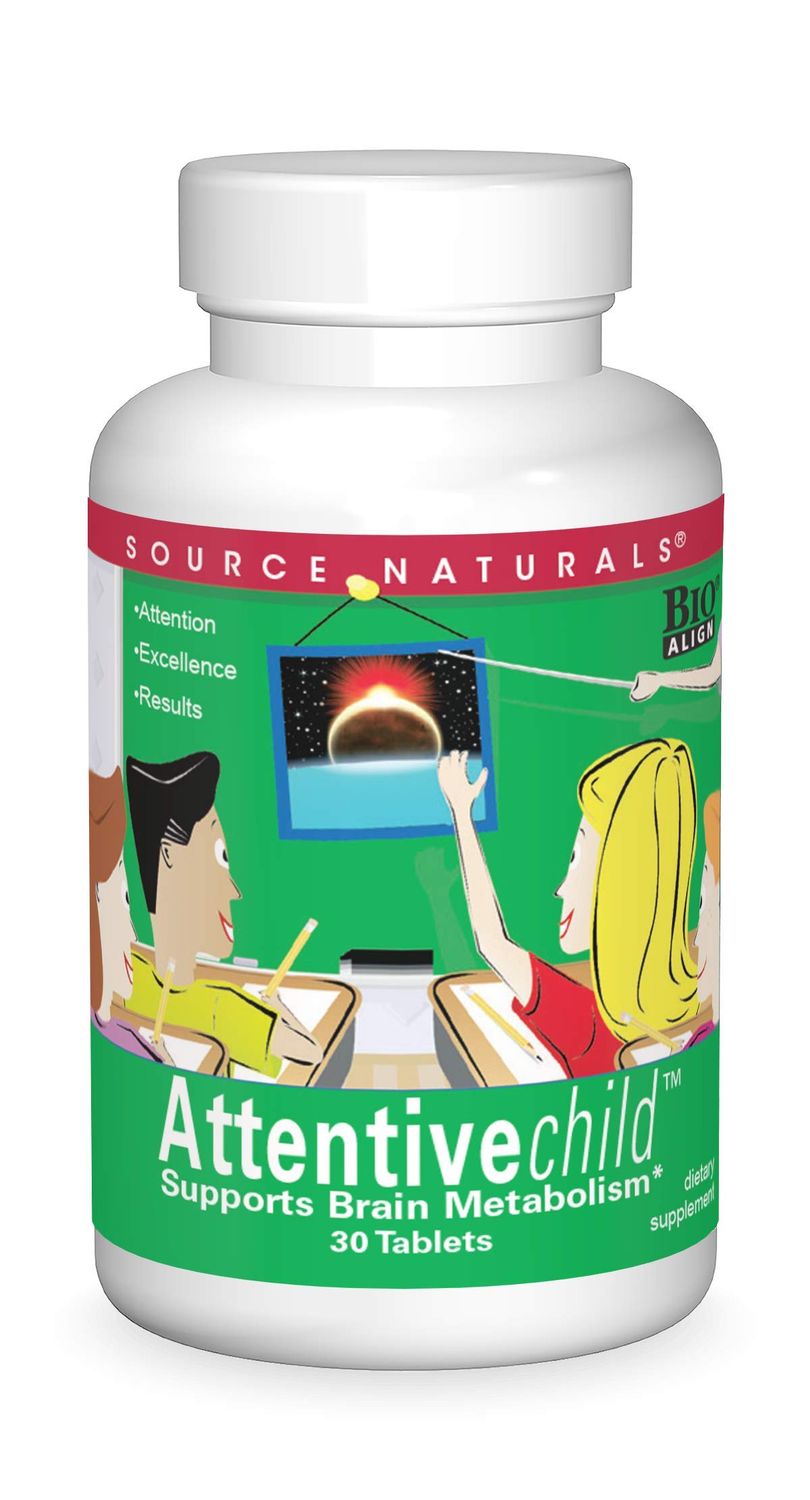 Source Naturals Attentive Child - Healthy Cognitive Nutrients for Active Children - Improved Focus Attention with DMAE, Magnesium, Zinc Grape Seed Extract - 30 Tablets