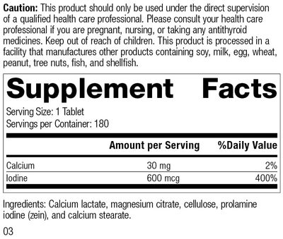 Standard Process Inc. Prolamine Iodine - Thyroid Support with Calcium Lactate, Iodine, Calcium Magnesium Citrate - 180 Tablets
